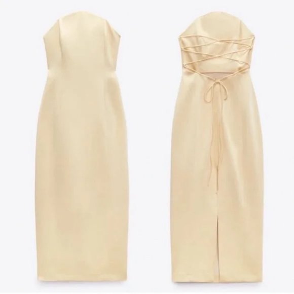 ZARA CREAM SATIN EFFECT MIDI DRESS - Picture 15 of 16